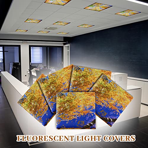 Image of Hortsun 4 Pack 4 x 2 Feet Fluorescent Light Covers, Magnetic Light Filters for Classroom Ceiling, Decorative Lights Shade for Office Home Hospital(Tree)