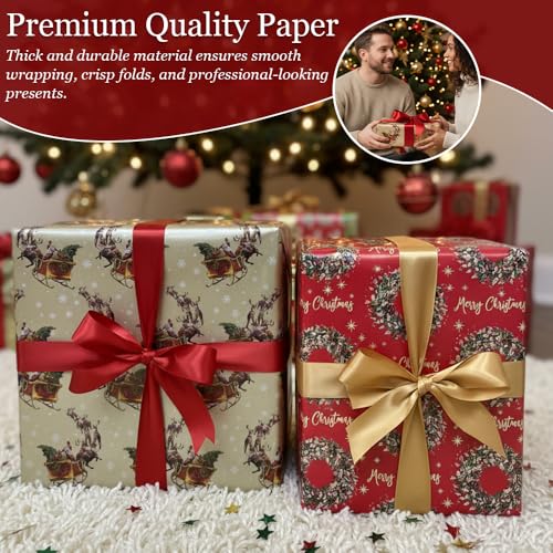 VR Angel 4 x 4m Traditional Christmas Wrapping Paper | Easy to Cut-Fold Stylish Gift Wrap Paper Rolls in 4 Assorted Festive Designs for Gift Wrap, Party Favors & Seasonal Decorations - Image 2