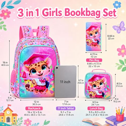 Image of AGSDON 3PCS Backpacks for Girls, 16 inch Elementary Kids Backpack Preschool School Bookbags and Lunch Box