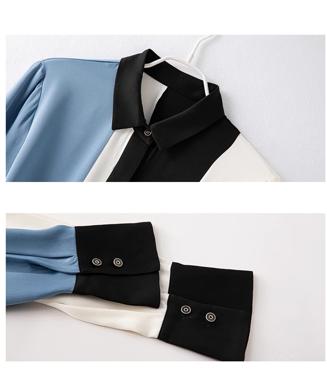Disimlarl Camisas de seda de morera para mujer, con solapa, de manga larga, para oficina, con botones, camisas casuales