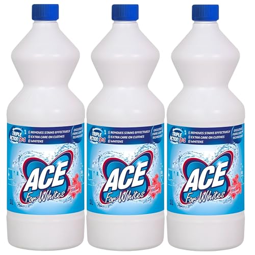3x ACE Ultra for Whites Powerful Laundry Bleach for Brilliant Whites Deep Cleaning & Tough Stain Removal Formula Brightens & Revives Fabrics