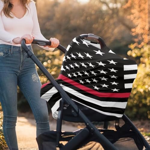 Image of Coldinair US Flag Car Seat Cover for Babies Boys Girls,Nursing Cover,Soft Stretchy Infant Carseat Canopy,Shopping Cart /High Chair /Stroller Covers