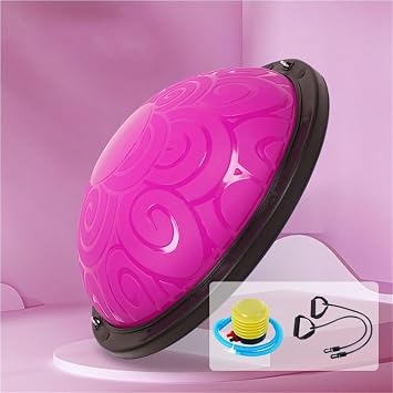 Half Balance Ball Trainer, Inflatable Half Exercise Ball Balance Trainer, Stability Ball with Two Resistance Bands, Non-Slip Half Yoga Ball for Home Gym Full Body WorkoutsPink,46cm/18.1in