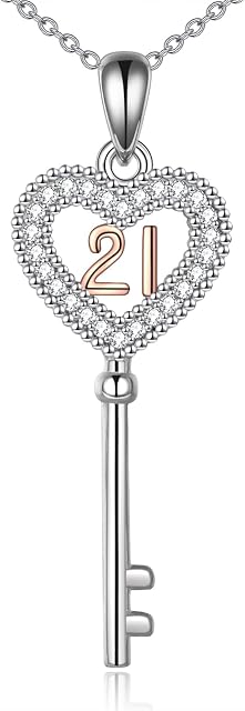 VENACOLY 21st Birthday Necklace Sterling Silver Key Pendant 21st Birthday Jewellery Gifts for Her Daughter Women