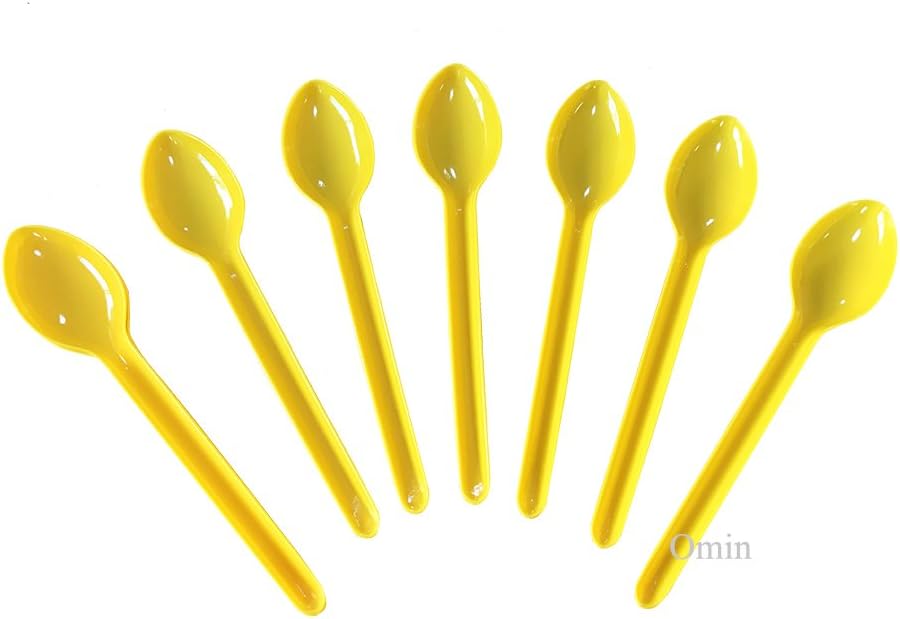 Disposable Medium Weight Plastic Yellow Tea Spoon Ice Cream Tasting Spoon 4.5 Inch Pack of 100