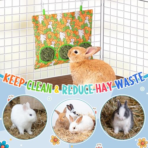 UPINS 2 sacos de feno para coelhos, alimentador de feno com 3 furos, sacos de feno de porquinho-da-í
