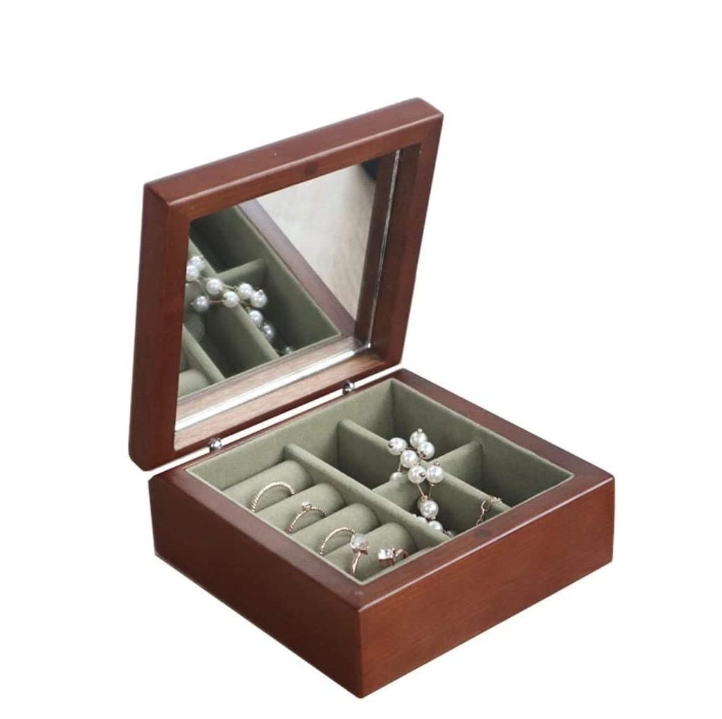 Przenośne pudełko na biżuterię z litego drewna z lusterkiem - Kompaktowy organizer podróżny dla kobiet - Eleganckie rozwiązanie do przechowywania biżuterii na akcesoria, prezenty i pamiątki
