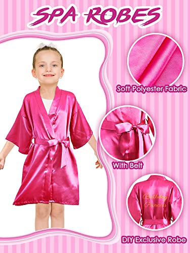 Jecery 12 Pcs Girls Satin Floral Kimono Robe Solid Color Flower Girl Robe Spa Robes For Wedding Birthday Party Bath Bridal Bathrobes (Rose Red, Tag 10) #TOP2