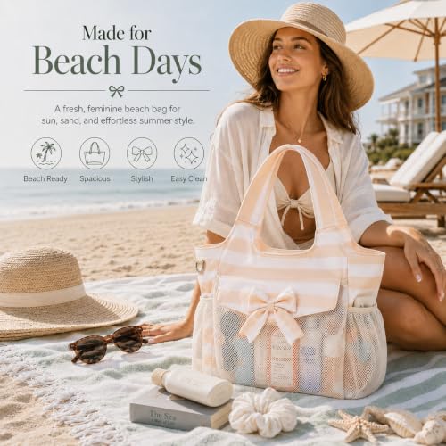 Image of LEDAOU Large Beach Bag Women Waterproof Sandproof Zipper Beach Tote Pool Bag for Swim Gym Grocery Travel with Wet Pocket