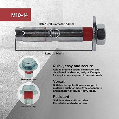 DOJA Industrial | Schwerlastanker Dehnschraube M10-14mm | PACK 12 | Ankerschraube für Beton Schwerlast | Ankerbolzen Betonanker Duebel | Bolzenanker für DIY Fassaden Schwerlastduebel Ziegel Anker