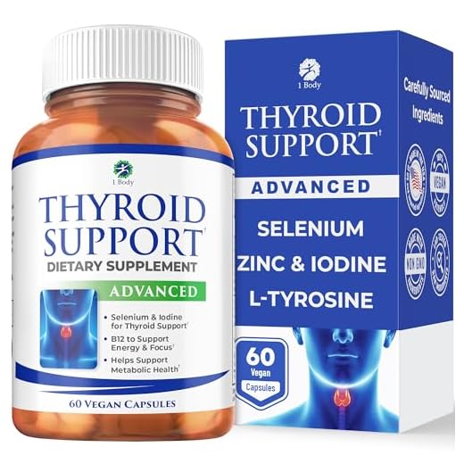 1 Body Thyroid Support Supplement with Iodine, B12, Zinc, Selenium, Ashwagandha, Non-GMO, Vegetarian, 30 Day Supply
