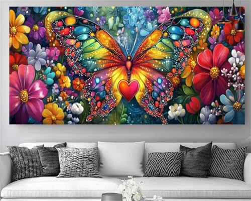 Broderie gem art papillon en cristal 5D sur grande toile canvas de luxe