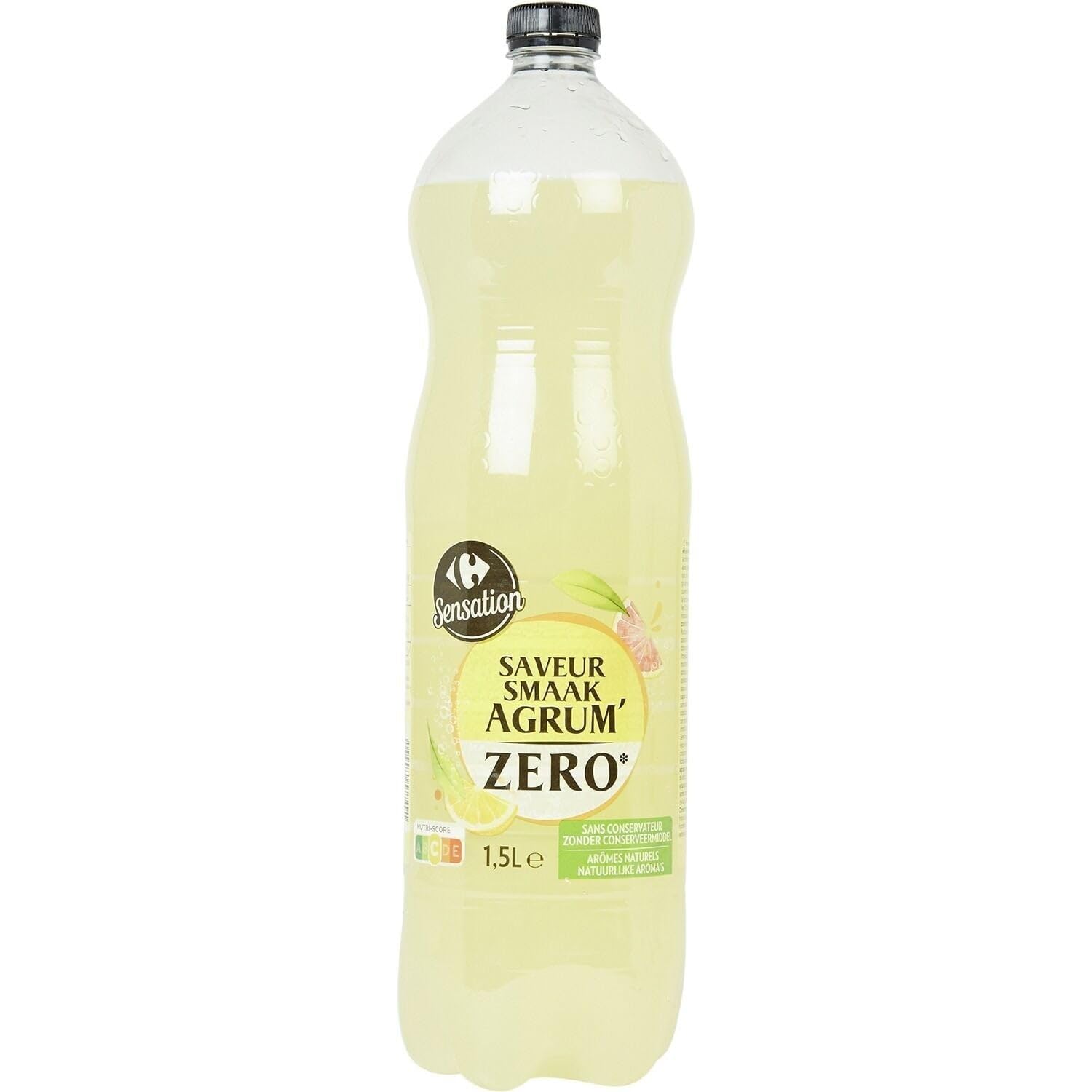 CARREFOUR SENSATION Soda aux Agrumes Sans Sucres Ajoutés, Bouteille de 1,5 Litre, Arômes Naturels, Sans Conservateur, Pétillant et Rafraîchissant - Lot de 6