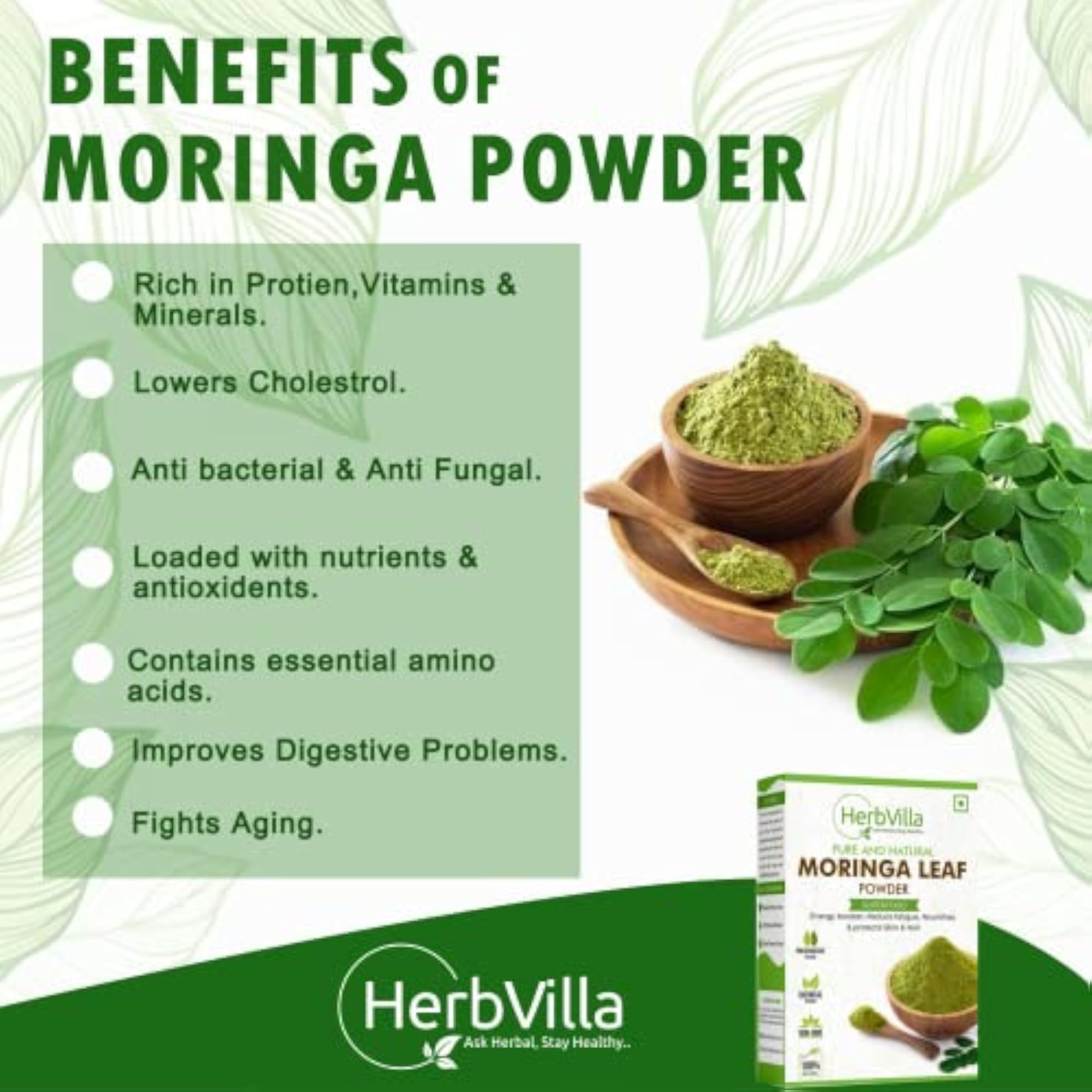 Herbvilla Pure Moringa Powder, 400 Grams