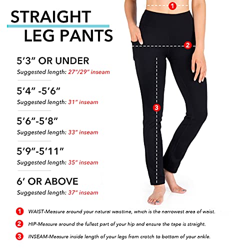 Yogipace,Side Pockets,Women's Straight Leg Yoga Pants Stretch Slim Fit Workout Pants Travel Commute Work, 31", Black, Xs #TOP4