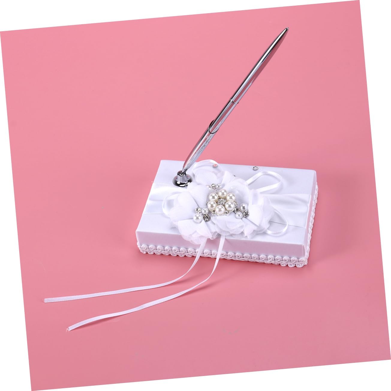 4pcs Wedding Ring Pillow White Girl Basket Girl Baskets Lace Party Signature Book Guest Book Alternatives Macrame Kits Decor Pillow Bride Autograph Bud