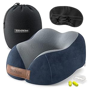 Nackenhörnchen Reise Nackenkissen Travel Pillow Set: Schlafmaske + Ohrstöpsel + Tasche | Weiches Reisekissen Nacken Polster Memory Foam Nackenrolle Schaum Kissen Nackenstützkissen Neck Auto Bus Zug
