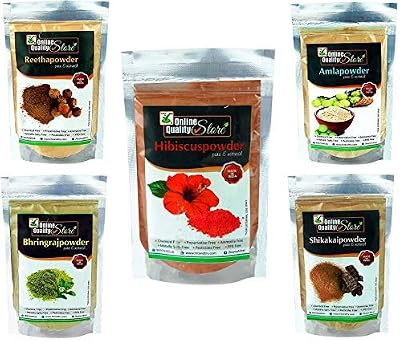 Quality Store Amla, Reetha, Shikakai, Bhringraj and Hibiscus Powder for Hair |hair pack powder combo |hair care products |Aritha|Ritha|Soapnuts |Indian Gooseberry|gudhal |gudhal fool powder |organic Bhringraj(Pack of 5 ,Total 1900g Pack)