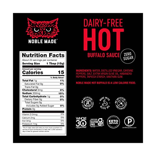 Noble Made By The New Primal Hot Buffalo Dipping And Wing Sauce - 12.5 Oz Bottle - Dairy-Free Hot Buffalo Sauce - Whole30 Approved, Certified Paleo, Certified Keto, And Gluten-Free Sauce With 0G Of Sugar #TOP2