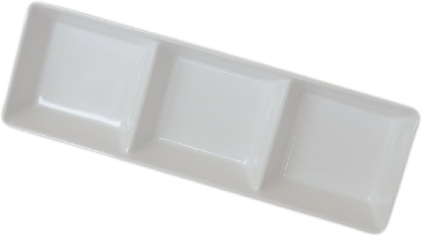 Triple Compartment Melamine Soy Sauce Dish, Length : 7.5 Inch (4 Pack)