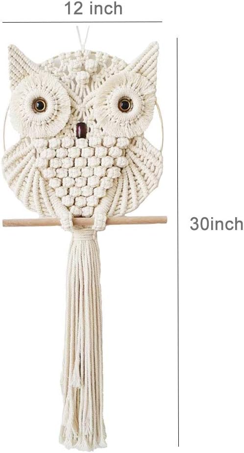 Achart Owl Macrame Wall Hanging Macrame Wall Decor Boho Wall Decor Handmade Woven Wall Art Boho Ornament Wall Pediments Boho Decorations for Home (Beige)