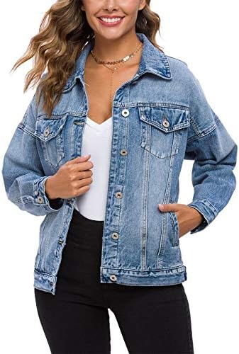 UTNISAN Jean Jacket Women Oversized Denim Jacket for Women Trucker Jacket (Blue Washed, S)
