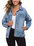 UTNISAN Jean Jacket Women Oversized Denim Jacket for Women Trucker Jacket (Blue Washed, S)