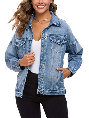 Jean Jacket Women Oversized Denim Jacket for Women Trucker Jacket (Blue Washed, M)