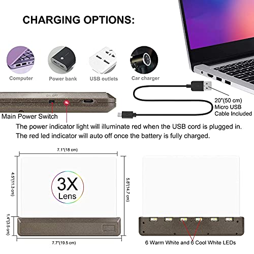 LUXSWAY Rechargeable 3X Full Page Magnifier for Reading,Magnifying Glass with 12 Super Bright LEDs,Adjustable Brightness Illuminated Magnifier Suitable for Reading - Thumbnail 4