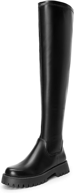 Botas Por Encima De La Rodilla Para Mujer - Caña Extra Larga Elástica, Con Tacón Grueso Y Estilo Elegante