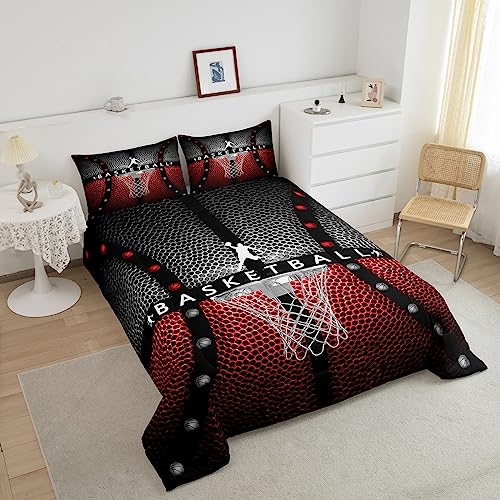 Image of Feelyou Basketball Comforter Set - Toddler Size, Black with Red Comforter, Gaming Bedding Set for Kids Boys Girls Sports Game Duvet Set Quilt