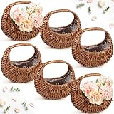 Hushee 6 Pcs Woven Flower Girl Basket 6.7 x 6.5 x 4.3 Inches Decorative Small Wicker Basket with Handle for Eggs Candy Storage Home Decoration Wedding Gifts Camping Picnic