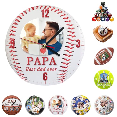 FENGHUO Horloge Murale personnalisée avec Photo de Balle de Baseball,Horloge Murale silencieuse personnalisée avec Ballon de Sport,Lumières LED 7 Couleurs en Option,Cadeau pour Les Fans de Baseball