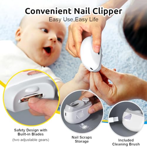 Image of SNOWIE SOFT Electric Nail Clipper with LED USB 2 in 1 Electric Nail Clippers File with 2 Speeds Anti-splash Electric Nail Trimmer with Nail Dust Bin Safe Electric Nail Clipper for Baby, Adult