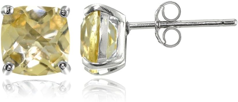 Sterling Silver 6mm Cushion-Cut Gemstones Stud Earrings, Choice of Colors