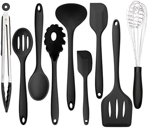 Silicone Kitchen Utensil Set - 9 Piece Flexible Silicon Spatulas Set, Heat Resistant Non Stick Cooking Tools, BPA Free&FDA（Professional, Cookware Kitchen Gadgets, Black