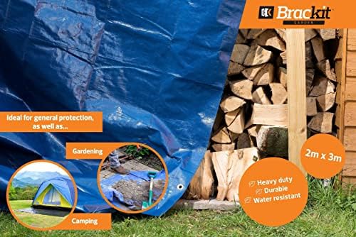 Brackit Heavy Duty PE Blue Tarpaulin; 2m x 3m / 6.6ft x 9.8ft; Thick Woven 140GSM Waterproof Double-Sided Fabric - Supreme Versatility for Covering, Protecting or Concealing