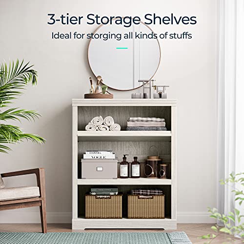 LINSY HOME 3-Tier Bookcase, Small Bookshelf Wood Display Storage Shelves Farmhouse Bookshelf for Home Office, Living Room, Bed Room - White Oak by LINSY HOME - Image 2