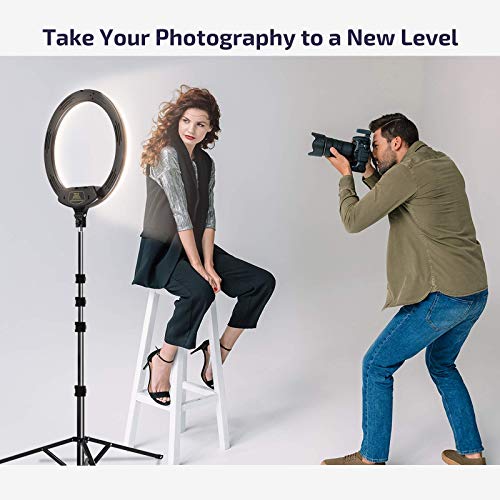LETSCOM 18 inch Ring Light with Tripod Stand & Phone Holder, 3000K-6500K Dimmable Led Light, Touch and Remote Controller Lighting Kit for Photo Studio/Makeup/YouTube/TIK Tok/Camera, Carrying Bag