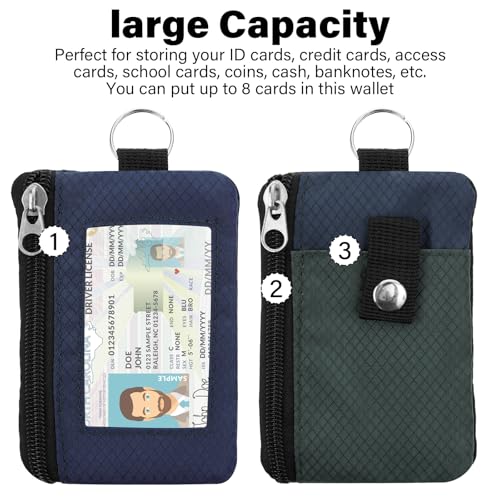 Image of Minimalist RFID Wallet with Lanyard, Multi-Functional ID Case with 2 Zipper Pockets and Key Chain for Men and Women, Tactical Badge Pouch Cards Holder, Coin Purse for Travel Sports - Gray&Blue