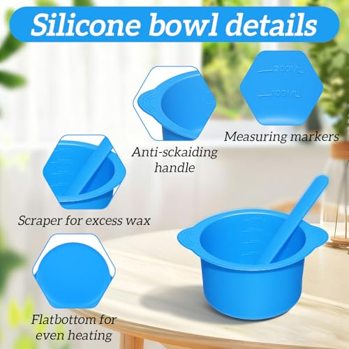 WLLHYF Silicone Wax Warmer Liner Silicone Wax Bowl with Spatula Sticks Non-Stick Reusable Wax-Melt Bowls for Hair Removal (Blue, Pink)