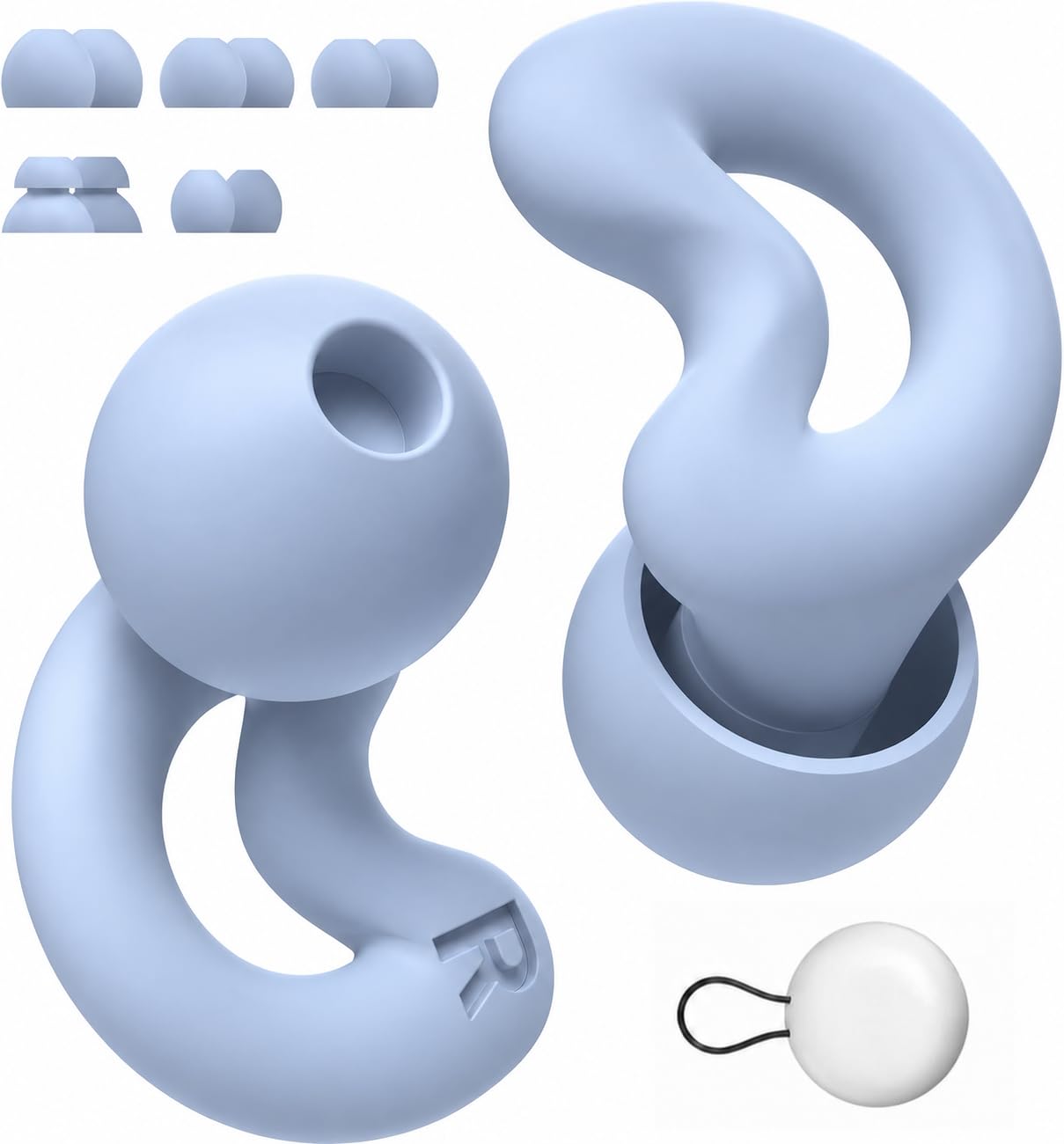 Ear Plugs for Sleeping, Anti Noise Plugs for Side Sleeper | Up to 40 dB, Silicone, Secure Fit Does Not Fall Off, 5 Sizes, Light and Easy to Wear, Serenity Blue