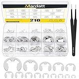 Mardatt 211 Stück Edelstahl E-Clip Sortiment Set, 14 Größen E-Clip Sicherungsringe - 1.5mm, 2mm, 2.5mm, 3mm, 3.5mm, 4mm, 5mm, 6mm, 7mm, 8mm, 9mm, 10mm, 12mm, 15mm