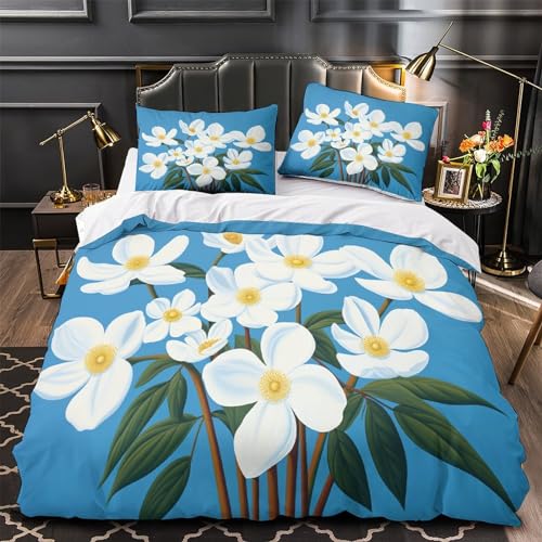Housse de couette imprimé 3D parure de lit fleurs blanches King - 4