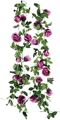 FiveSeasonStuff 2 Blue Artificial Flower Garlands, Silk Rose Vine Leaves Hanging Plant Foliage for Home Wedding Garden Trellis Gazebo Party Wall Decoration 4.4 metres (14.4 feet)
