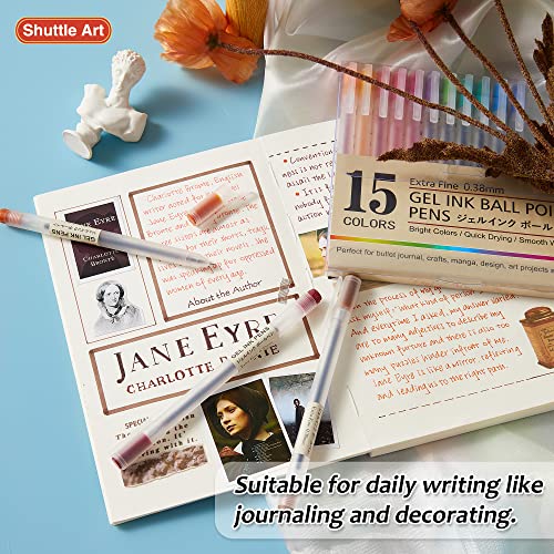 Shuttle Art Gel Ink Ball Point Pens, 15 Colors Japanese Style Pens, 0.38Mm Extra-Fine Ballpoint Pens For Home, School And Office #TOP3