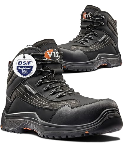 V12 Caiman IGS Men’s Safety Boots – Waterproof Lightweight Work Boots with Composite Toe Cap & Midsole – Vegan-Friendly, Slip-Resistant, Heat-Resistant Hiker Boots for Men, Size UK 13
