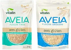 Kit 2 Aveia Sem Glúten Vitalin: Flocos Finos, Flocos Grossos