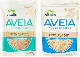 Kit 2 Aveia Sem Glúten Vitalin: Flocos Finos, Flocos Grossos