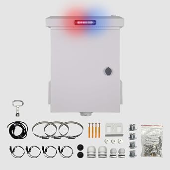 Outdoor Electrical Box Kit for CCTV System, IP65 Waterproof Aluminum Enclosure with Lightning Protection, AC and DC Output Ports, Ventilation with Thermostat and Fan, Wall/Pole Mount, 19.6"x14"x9"